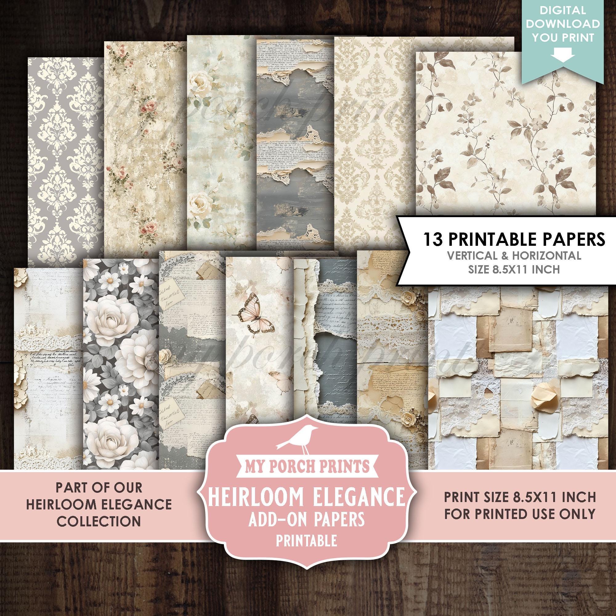 Heirloom Elegance Add-on Papers, Junk Journal, Shabby, Floral, Faded ...