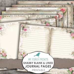 Shabby, Blank Lined Journal Pages, Junk Journal, Junk Journal Kit, Printable Paper, Digital Kit, My Porch Print, Ephemera, Vintage, Download