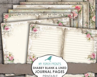 Shabby, Blank Lined Journal Pages, Junk Journal, Junk Journal Kit, Printable Paper, Digital Kit, My Porch Print, Ephemera, Vintage, Download