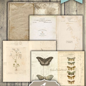 Puede incluir: P&aacute;ginas de diario imprimibles con una est&eacute;tica vintage. Las p&aacute;ginas presentan im&aacute;genes de mariposas, flores y texto en una paleta de colores apagados. Las p&aacute;ginas miden 8,5 pulgadas por 11 pulgadas y se pliegan a 8,5 pulgadas por 5,5 pulgadas.