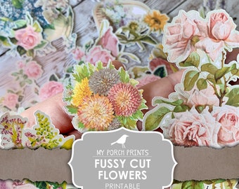 Diario basura, recortes, flores, imprimible, bullet journal, impresiones de mi porche, Cricut, pegatinas, girasoles, rosas, margaritas, descarga digital
