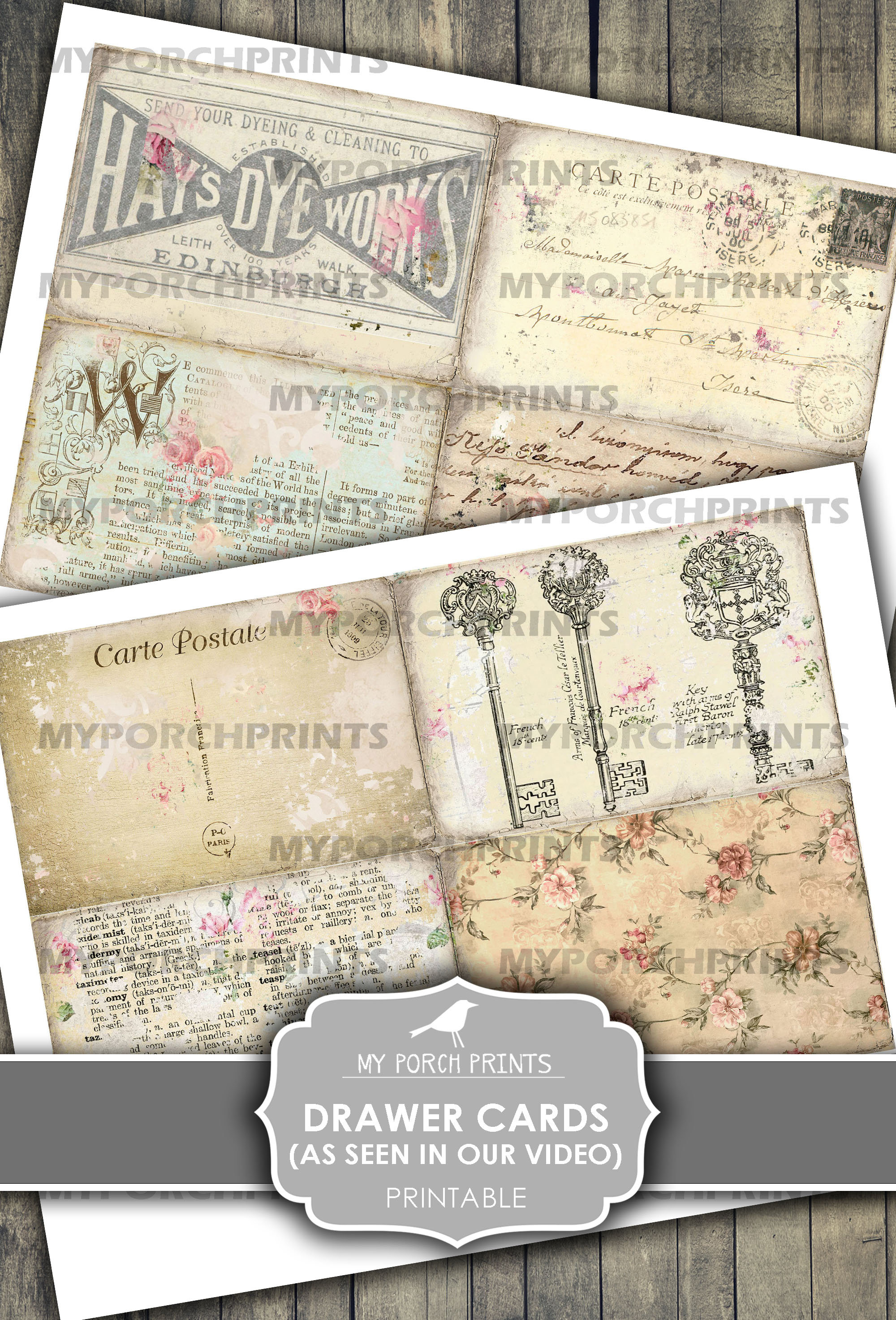 Journal In Drawer Junk Journal Kit, Printable Wood Drawer Cards, Papers, My Porch Prints ...