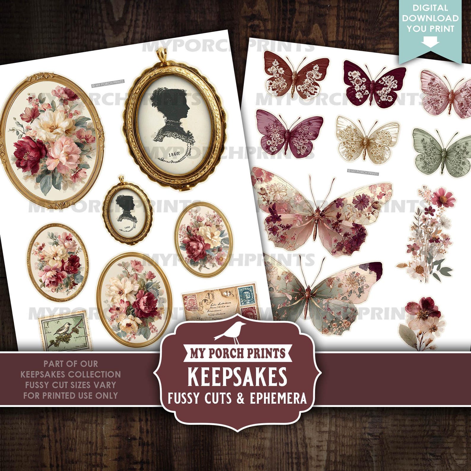 Keepsakes Junk Journal FUSSY CUTS & EPHEMERA, Burgundy, Vintage, Sepia ...