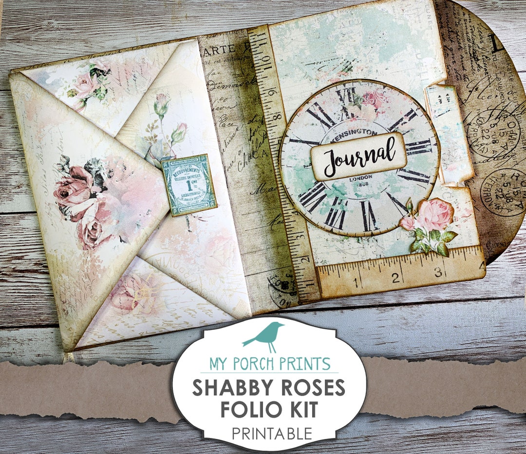 Junk Journal Kit, Shabby Rose Folio, Ephemera, My Porch Prints, Book ...