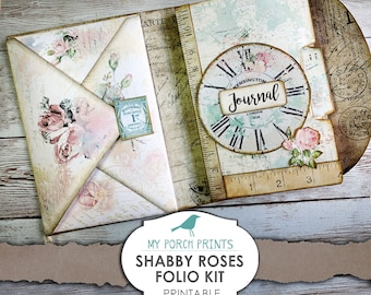 Junk Journal Kit, Shabby Rose Folio, Ephemera, My Porch Prints, Book, Mini, Printable Paper, Junk Journal, Digital Kit, Vintage, Download