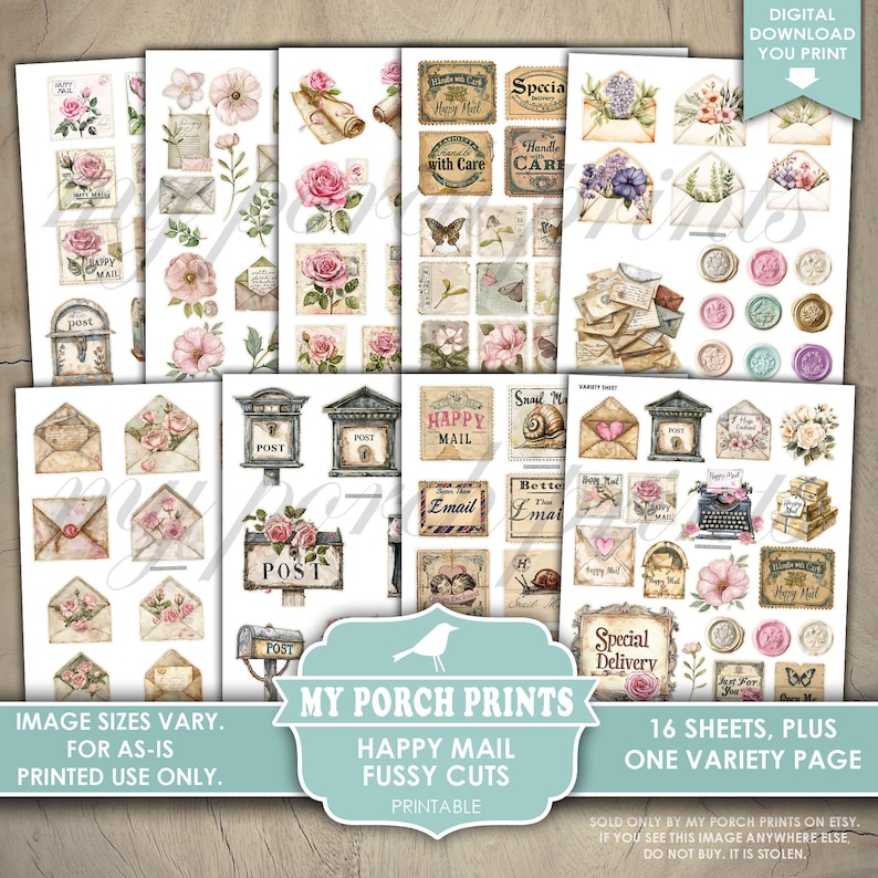 Happy Mail FUSSY CUTS, Junk Journal, Cricut, Stickers, Gift, Mailbox ...