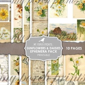 Junk Journal Ephemera, Sunflowers & Daisies Ephemera Pack, My Porch ...