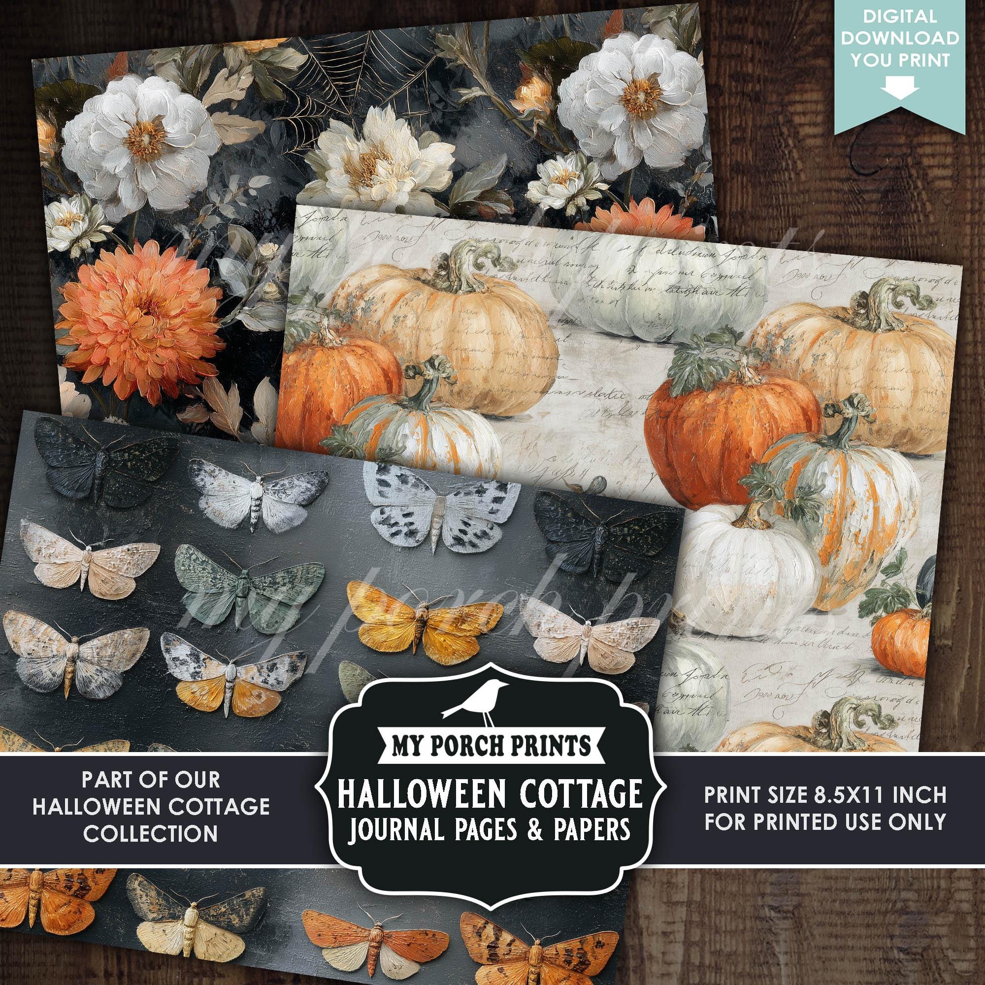 Halloween Cottage Junk Journal PAGES & PAPERS, Autumn, Floral, Fall ...