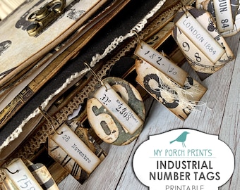 Junk Journal, Kit, Industrial Number Tags, Steampunk, Grunge, Embellishment, Ephemera, My Porch Prints Store, Printable, Digital Download