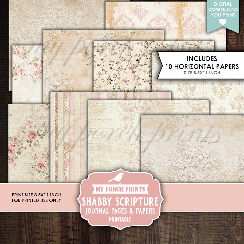 Shabby Scripture Junk Journal PAGES & PAPERS, Faith Bible Verses Prayer Roses Devotional Pink My Porch Prints, Printable, Digital Download bild 5