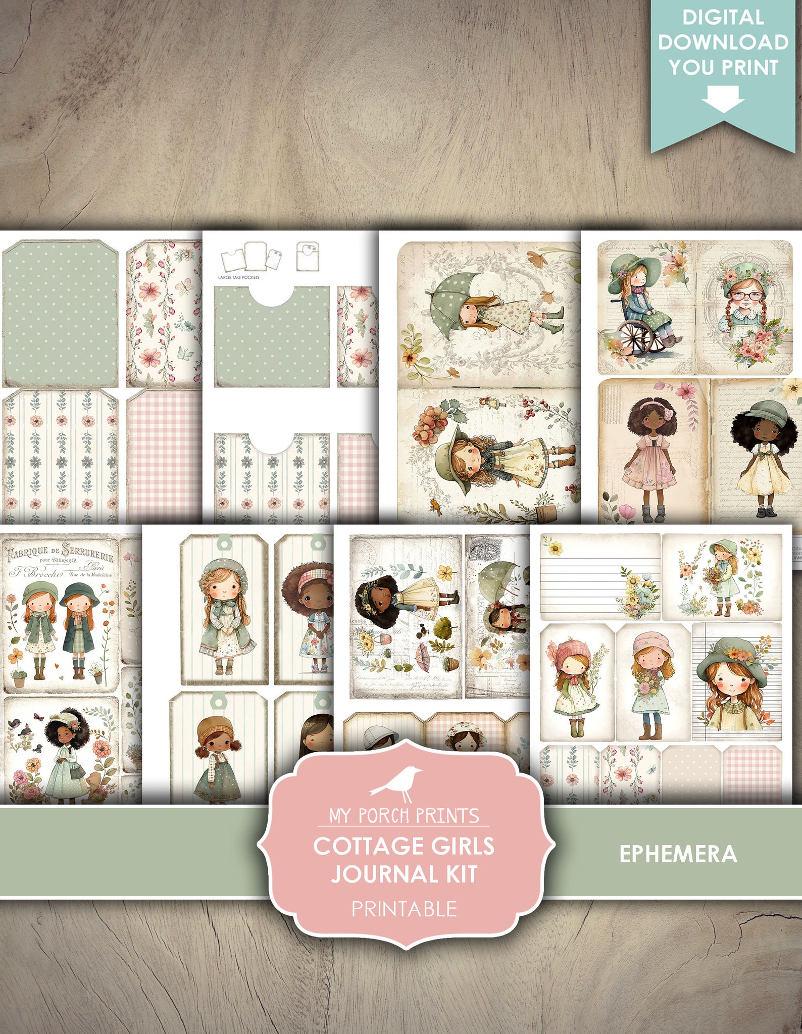Junk Journal, Cottage Girls, Kit, Shabby, Children, Country, Little ...