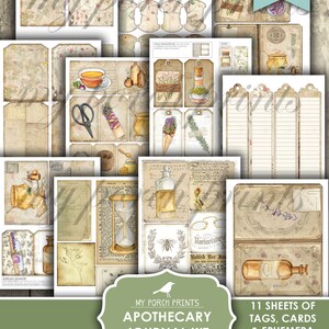 Junk Journal Kit, Apotekare, Natur, Örter, Läkning, Cottagecore, Vetenskap, Steampunk, Shabby, Min veranda-tryck, Digital nedladdning, Utskrivbar bild 6