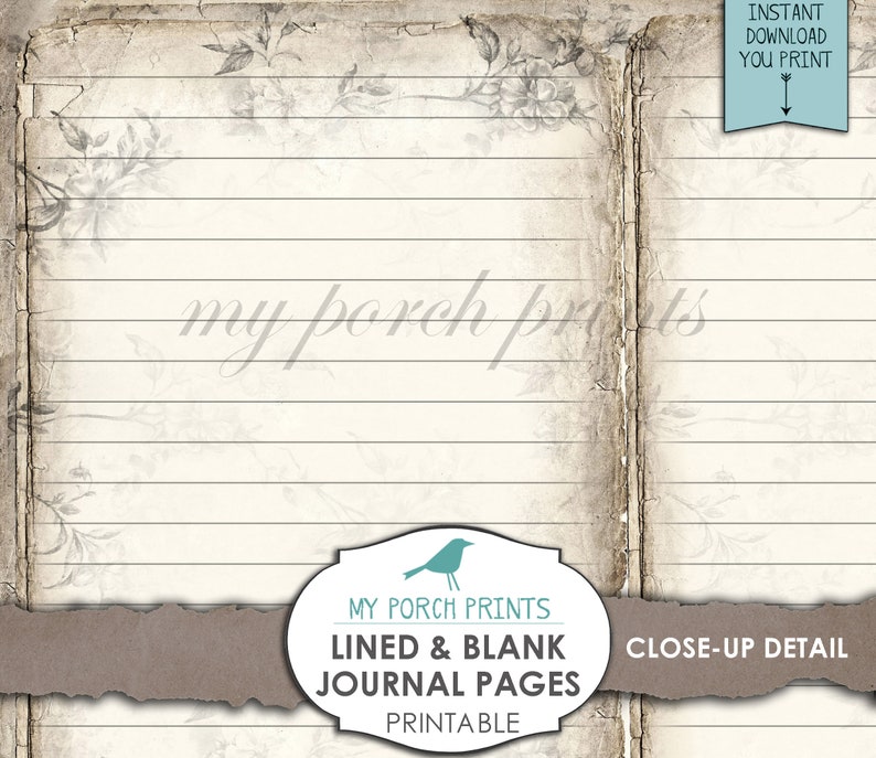 Lined & Blank, Journal Pages, Junk Journal, Kit, Neutraal, Afdrukbaar, Papier, Boek, Digitaal, Kortstondig, My Porch Prints, Vintage, Download afbeelding 2