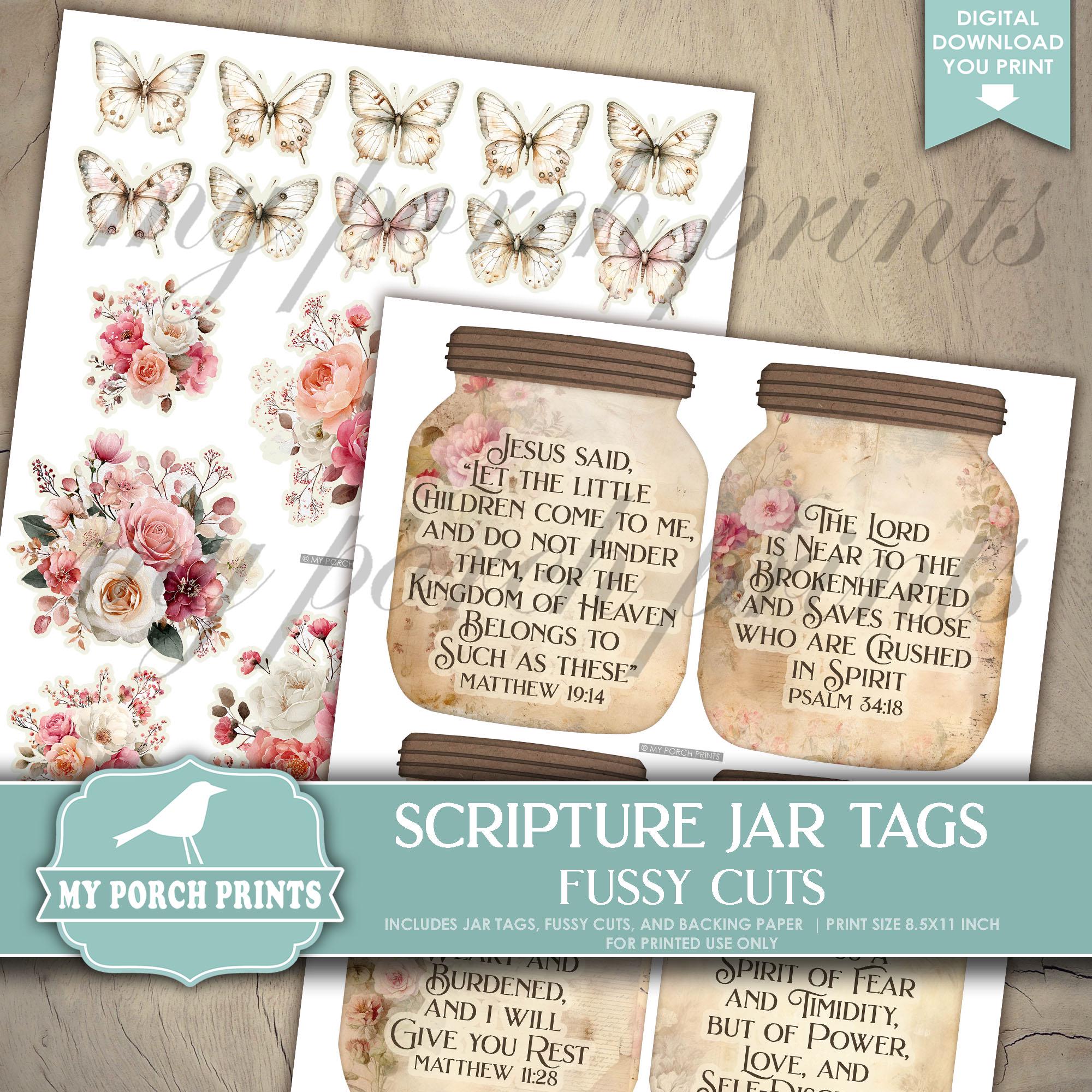 Scripture Jar Label Scripture Jar Tags FUSSY CUTS, Junk Journal, Bible, Verse, Bookmark ...