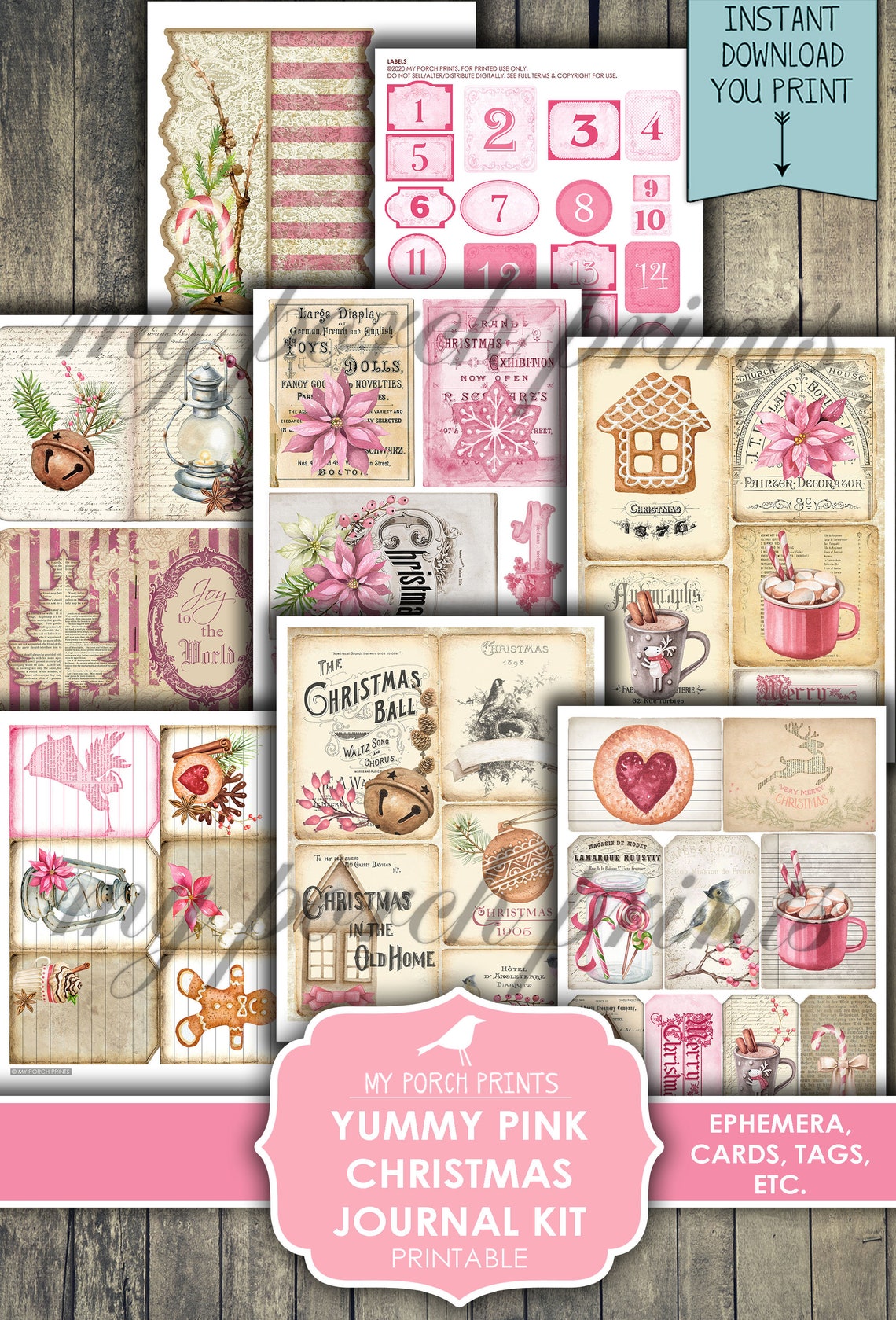 Christmas, Junk Journal, Kit, Yummy, Pink, Shabby, Sugar, Printable, My ...