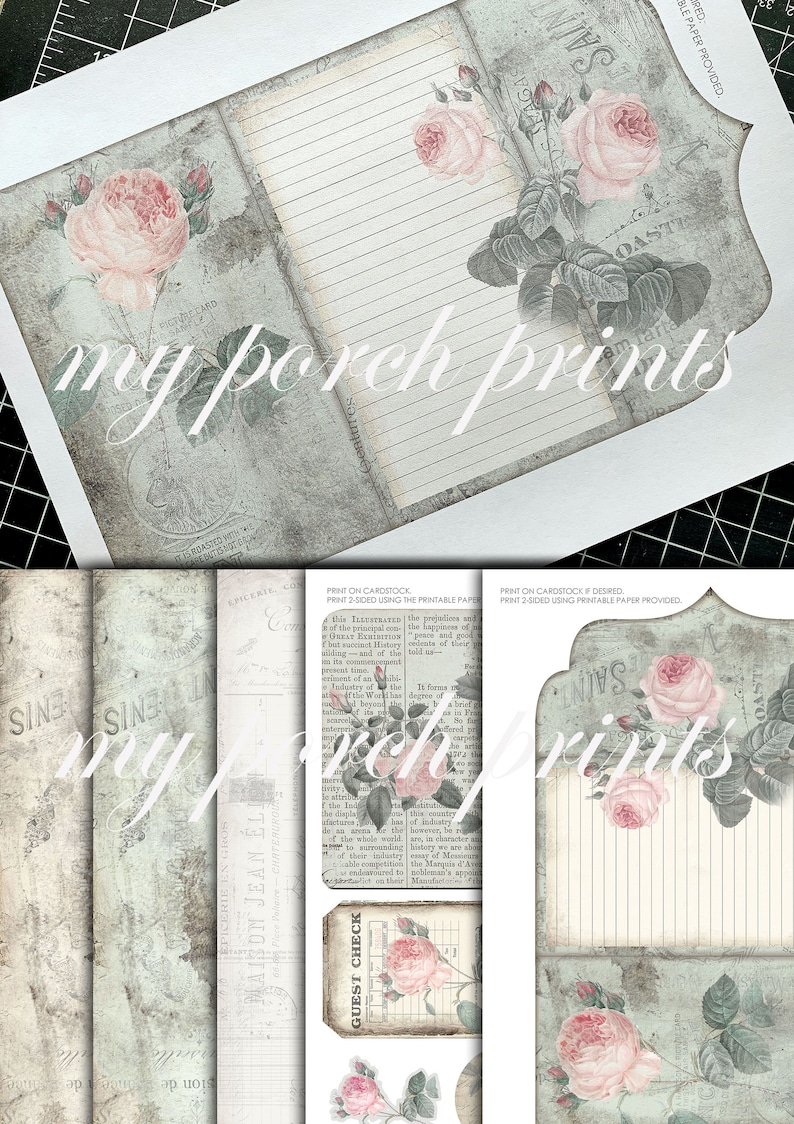 Junk Journal, Kit, Rose, Tri-Fold, Journal Insert, Ephemera, Handmade, Printable, Embellishment, Vintage, Digital, Download, My Porch Prints image 9