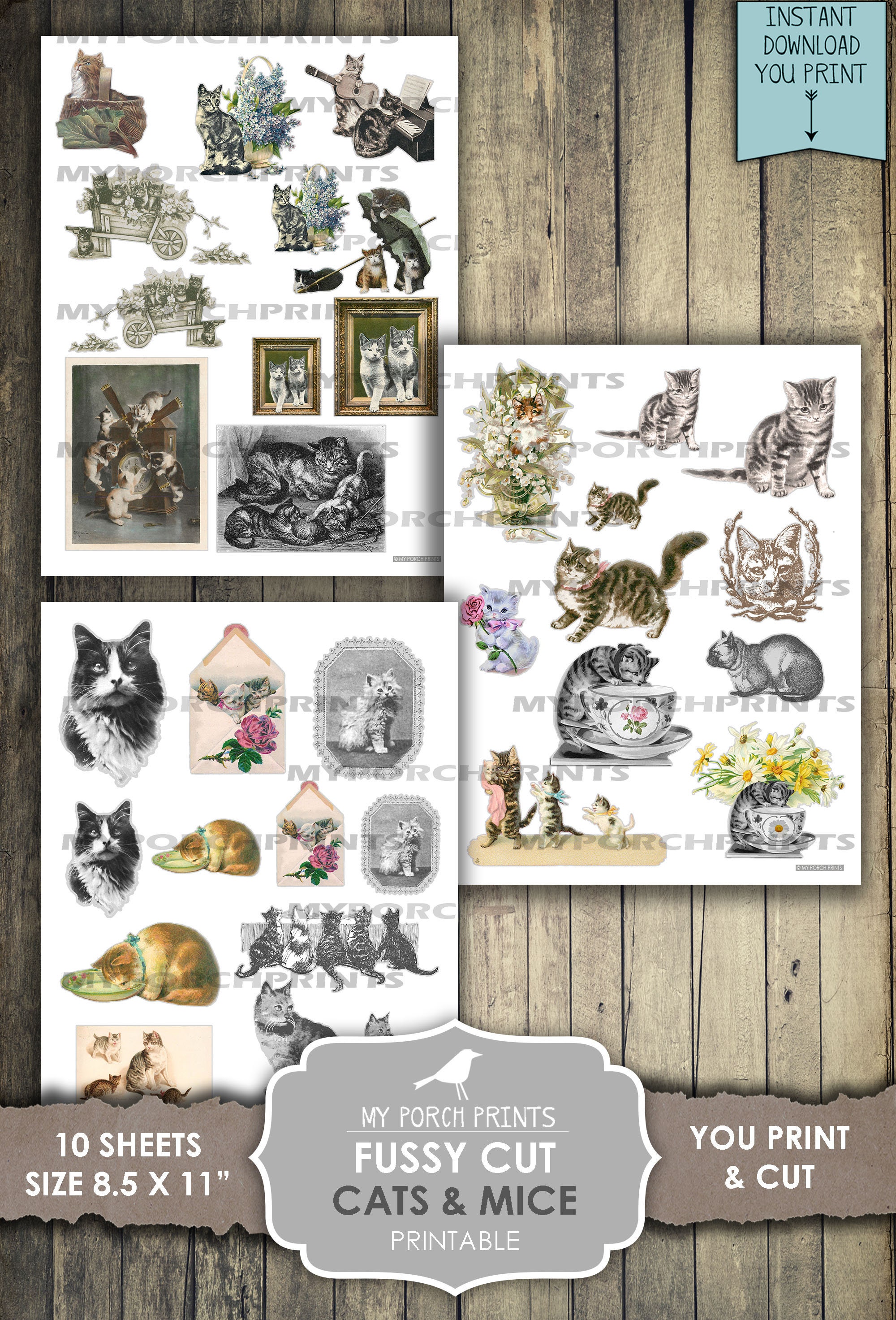 Junk Journal Kit, Fussy Cut, Cats, Mice, Mouse, Kitten, Cat Junk Journal Kit, Fussy Cut, Cats, Mice, Mouse, Kitten, Cat