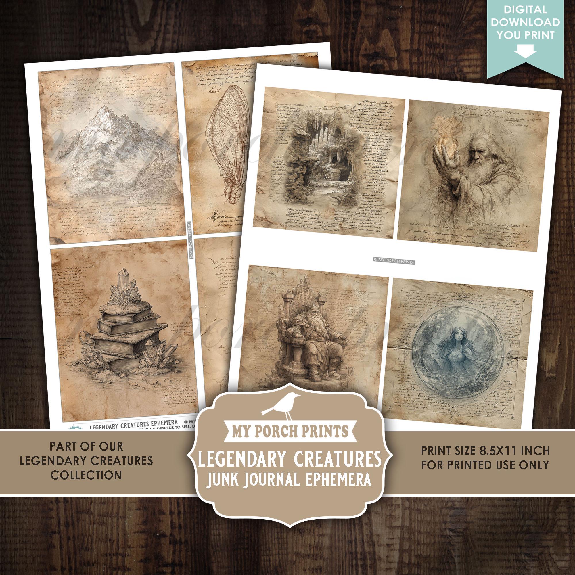 Legendary Creatures Junk Journal EPHEMERA, Kit, Magical, Neutral ...