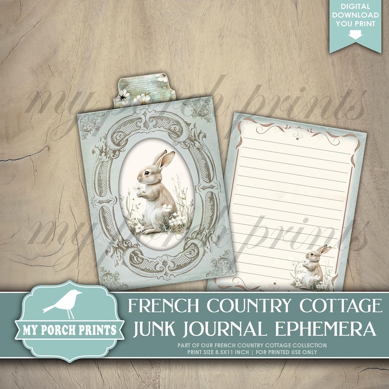French Country Cottage EPHEMERA, Junk Journal, Kit, Vintage, Blue ...