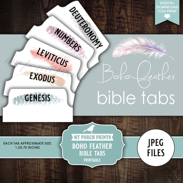 Boho Feather Bible Tabs, Pastel Printable Fussy Cuts Scripture Faith Stickers My Porch Prints Printable Digital Download, Zip JPEG Files