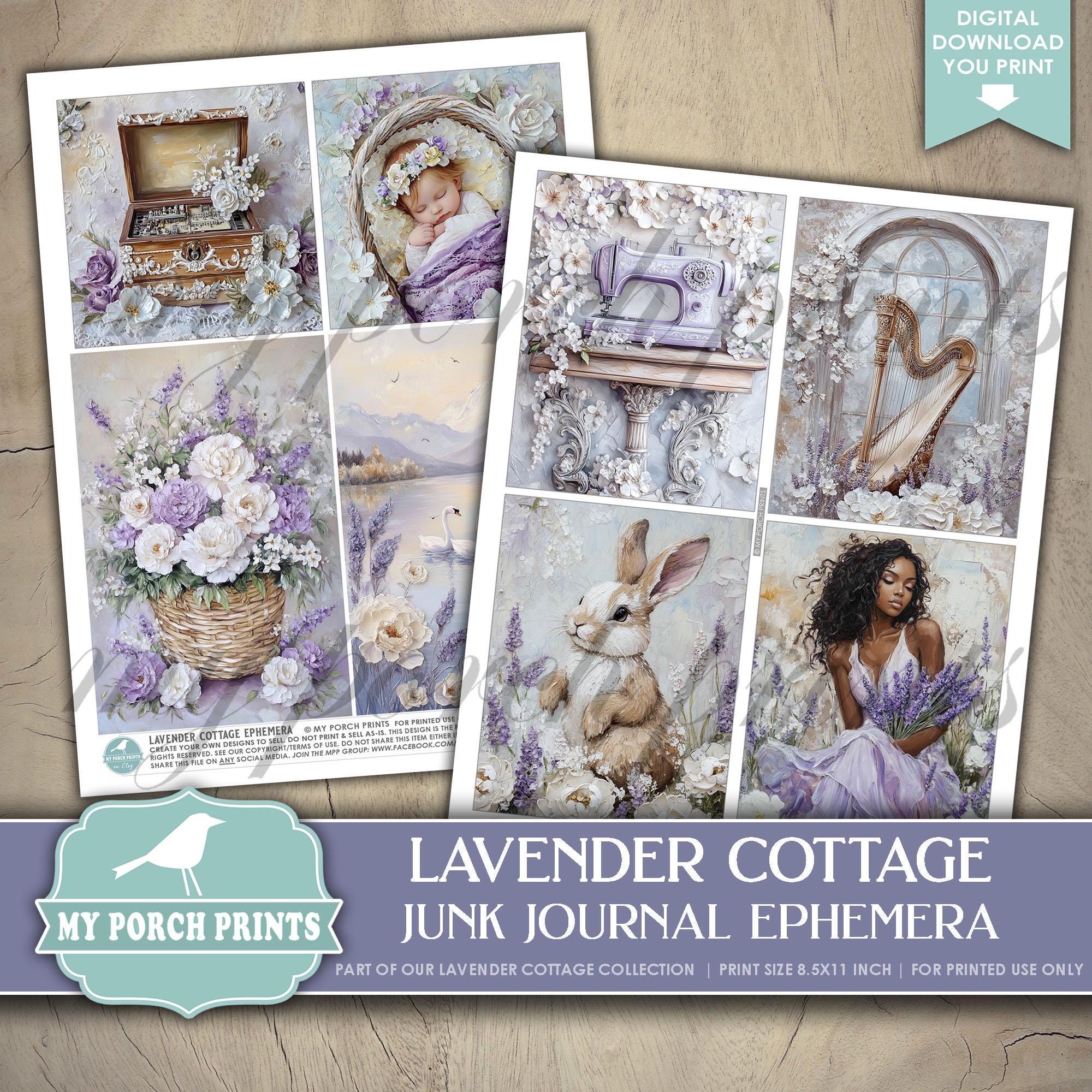 Lavender Cottage EPHEMERA, Junk Journal, Kit, Vintage, Purple, Ivory ...