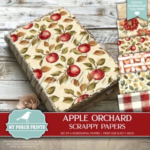 Apple Orchard Scrappy Papers, Junk Journal, Pages, Red, Fall, Autumn, Backing, Collage, Craft, My Porch Prints, Printable, Digital Download