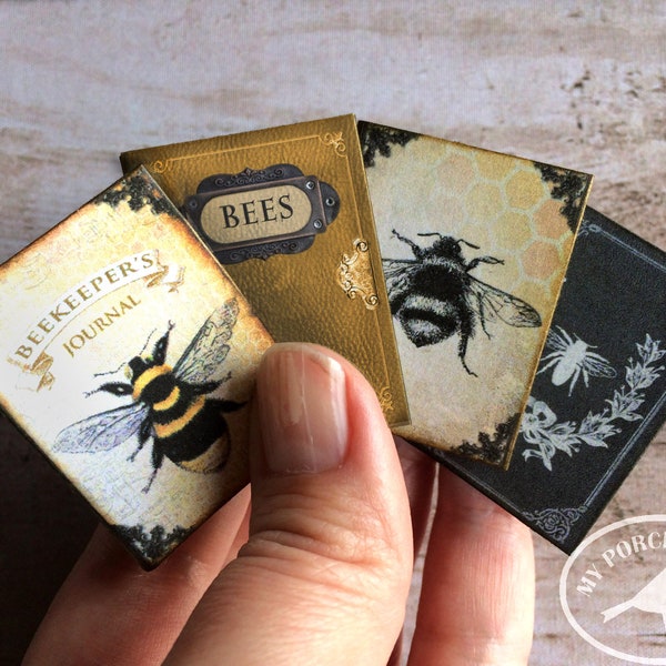 Bee Mini Books, beekeeper, bees, mini album, ephemera, scrapbook, printable, vintage, tag, miniature, junk journal, embellishment, charm