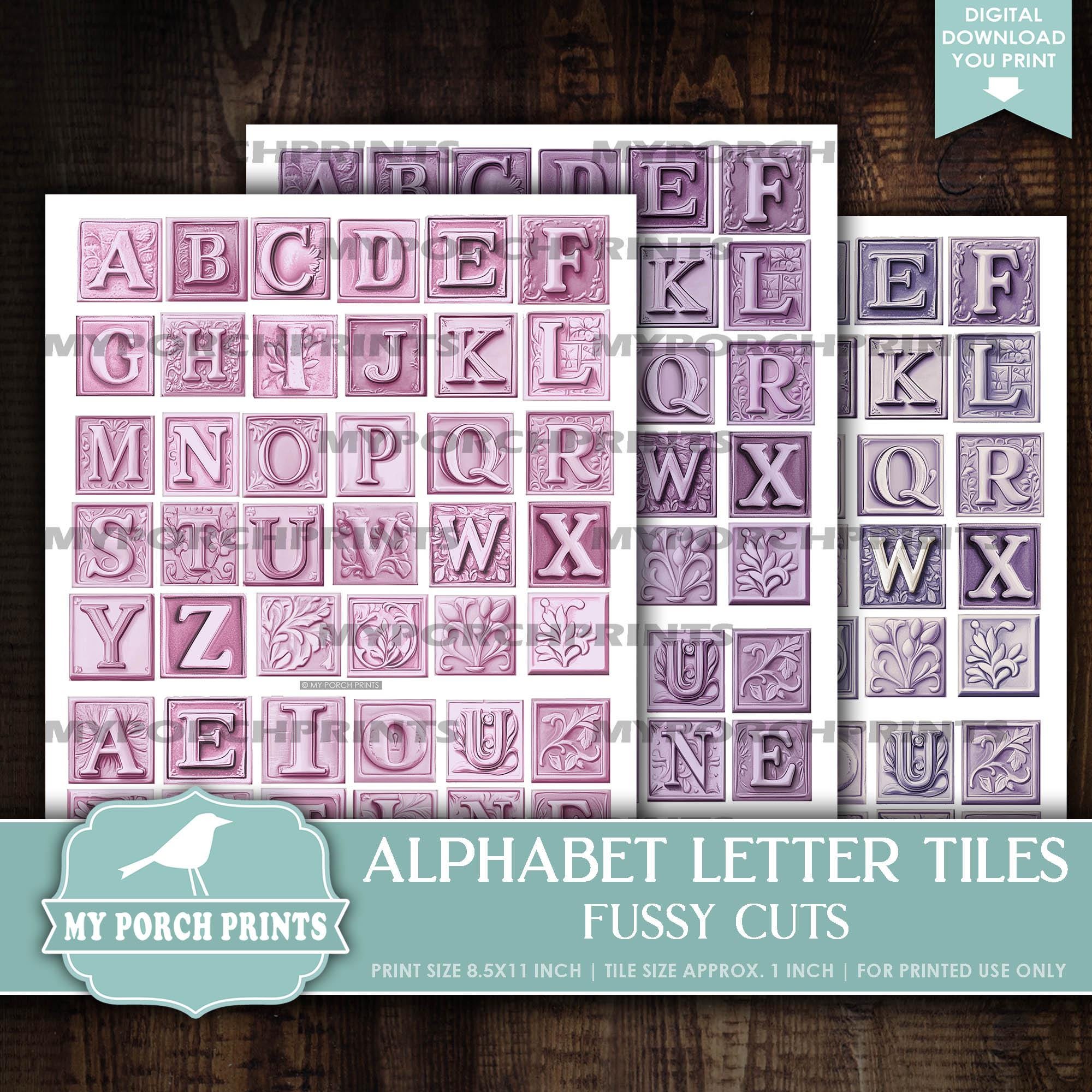 Alphabet Letter Tiles FUSSY CUTS, Junk Journal, Color, Rainbow, Letters ...