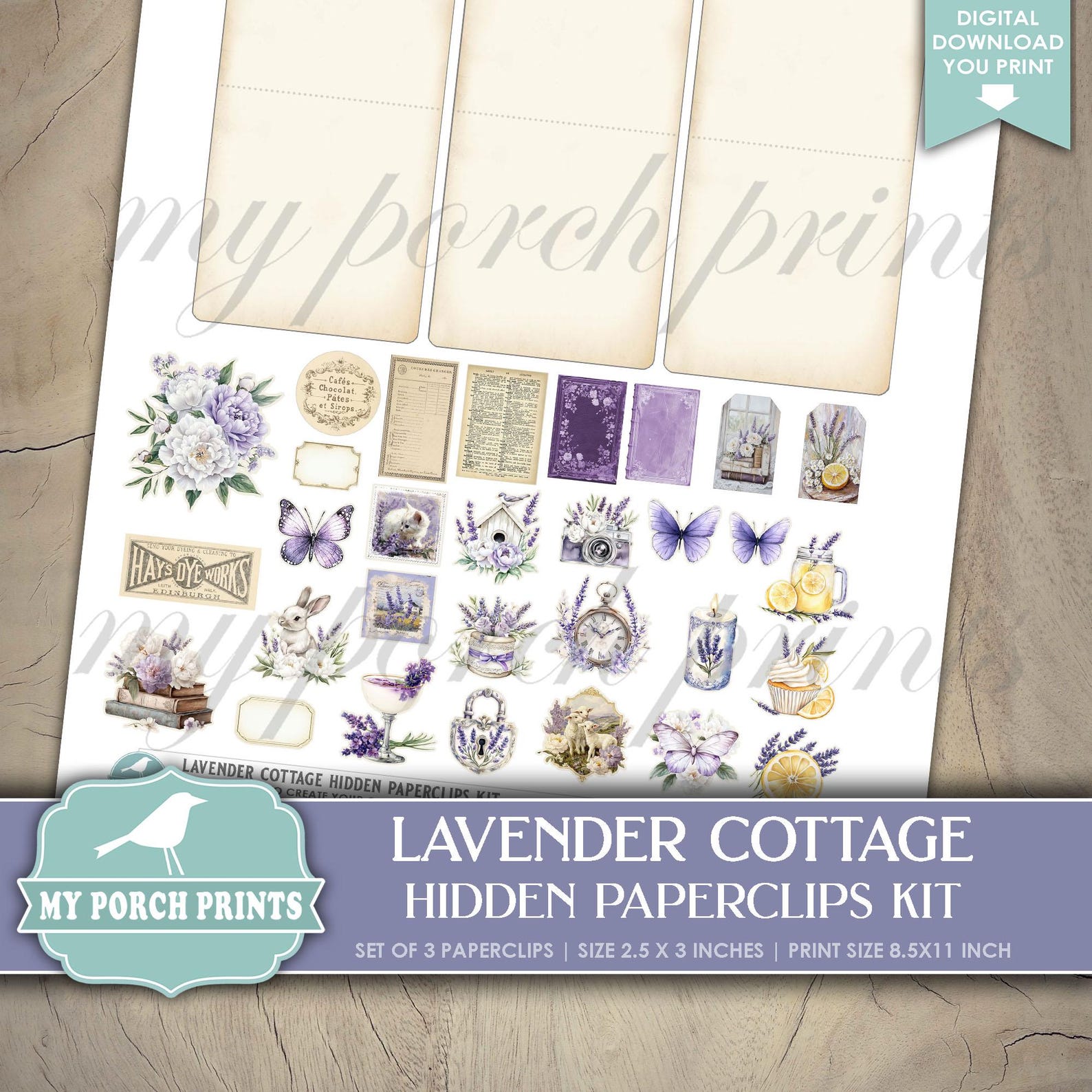 Lavender Cottage Hidden Paperclips Kit, 3, Junk Journal, Paper Clip ...