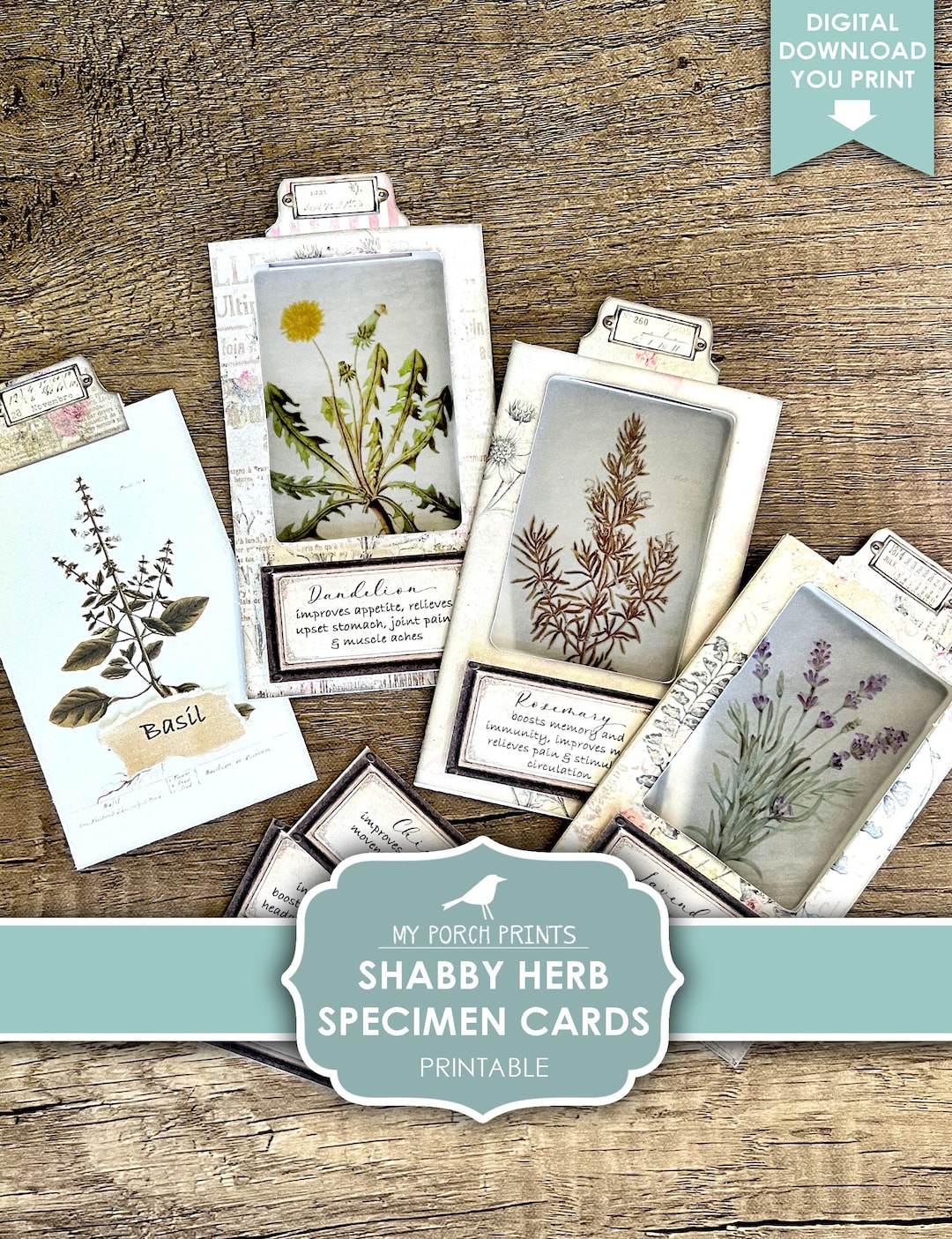 Junk Journal, Herb Specimen Cards, Shabby, Tab, Botanical, Apothecary