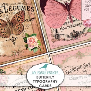 Butterfly Typography Cards, Shabby, French, Rose, Valentine, Collage ...