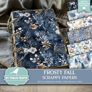 Frosty Fall Scrappy Papers, Junk Journal, Pages, Winter, Autumn, Backing, Collage, Craft, My Porch Prints, Printable, Digital Download