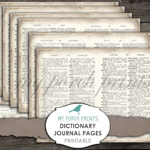 Diario basura, páginas de diario con definición de diccionario, papel imprimible, página de libro, material efímero, impresiones para el porche, neutro, vintage, descarga digital