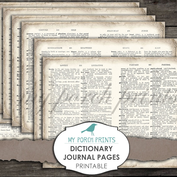 Junk Journal, Dictionary Definition Journal Pages, Printable Paper, Book Page, Ephemera, My Porch Prints, Neutral, Vintage, Digital Download