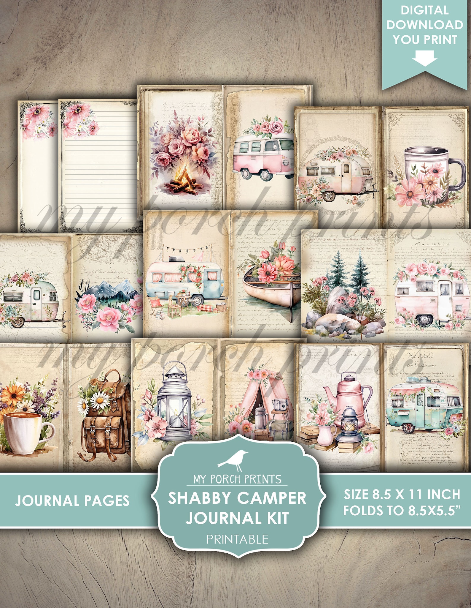 Junk Journal, Shabby, Camper, Kit, Camping, RV, Vacation, Tent, Road ...