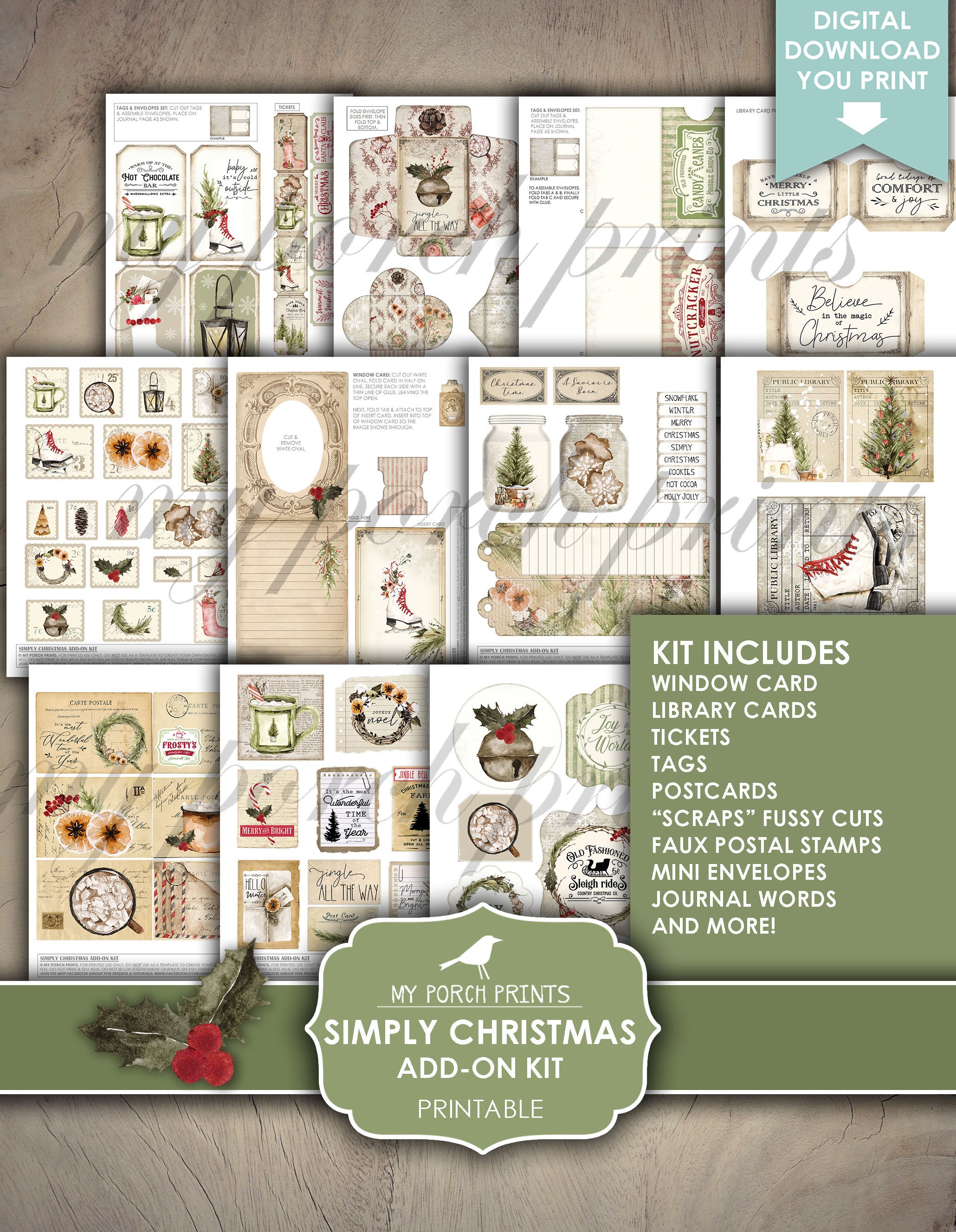 Simply Christmas Junk Journal ADD ON KIT, December, Red, Green, Gift ...