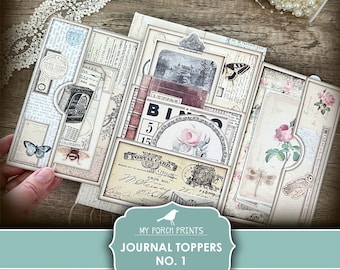 Junk Journal, Journal Toppers, No. 1, Folio, Folder, Neutral, Journal Cover, Kit, Vintage, My Porch Prints, Digital, Download, Printable