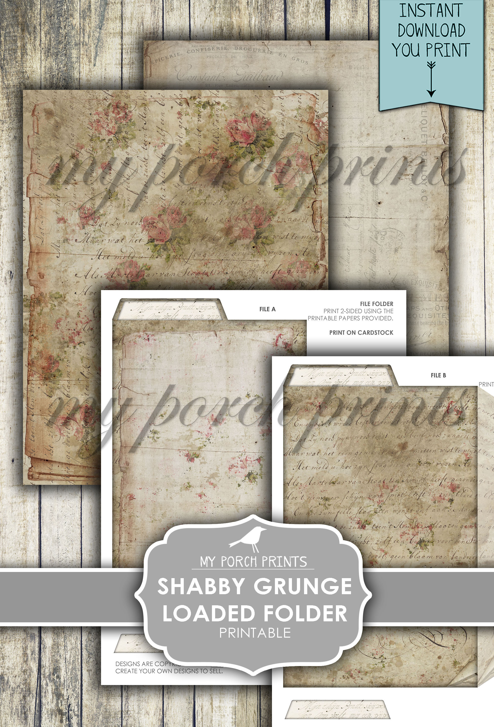 Junk Journal, Shabby Grunge, Loaded Folder, Neutral, Ephemera, My Porch ...