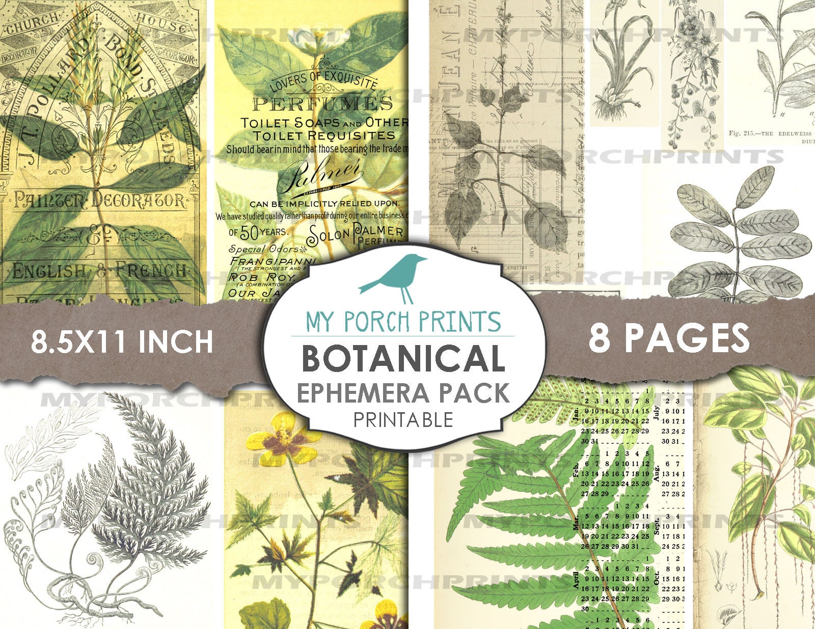 Botanical Ephemera Pack, Junk Journal Ephemera, Postcard, Collage Sheet ...