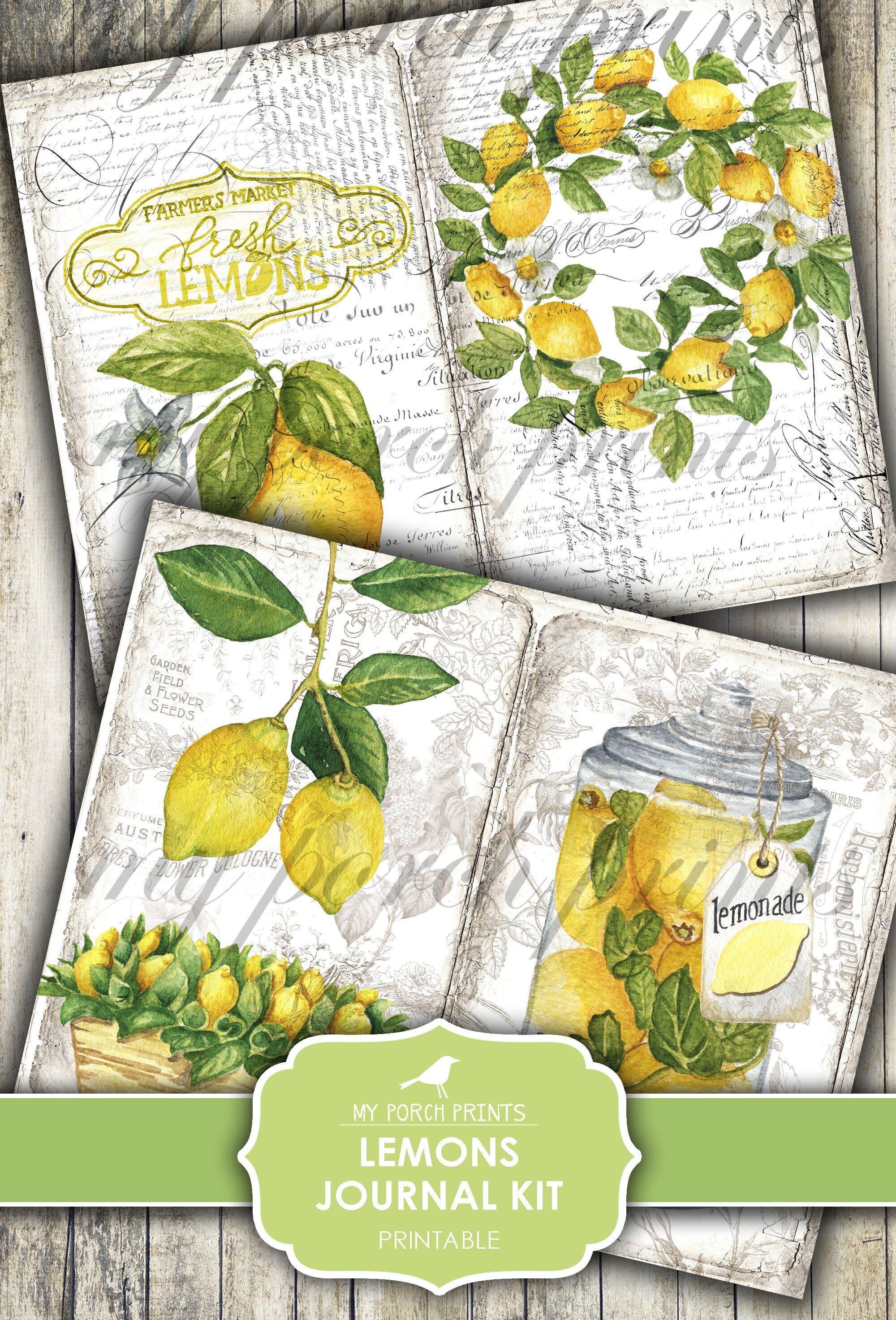 Lemons Junk Journal Kit Yellow Recipe Book Fruit Summer Etsy