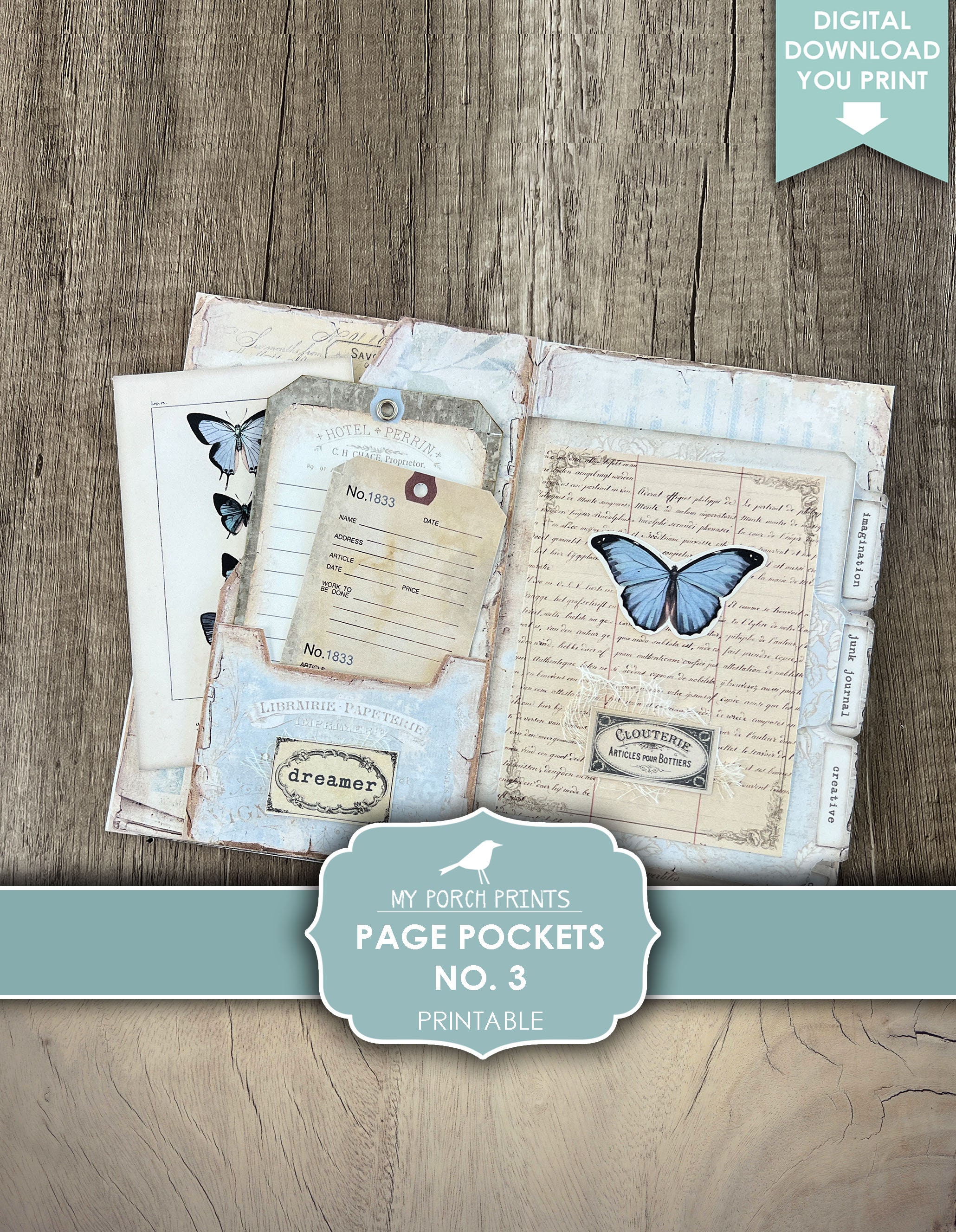 Page Pockets No. 3 Junk Journal Folio Kit, Folder, Blue, Butterfly ...