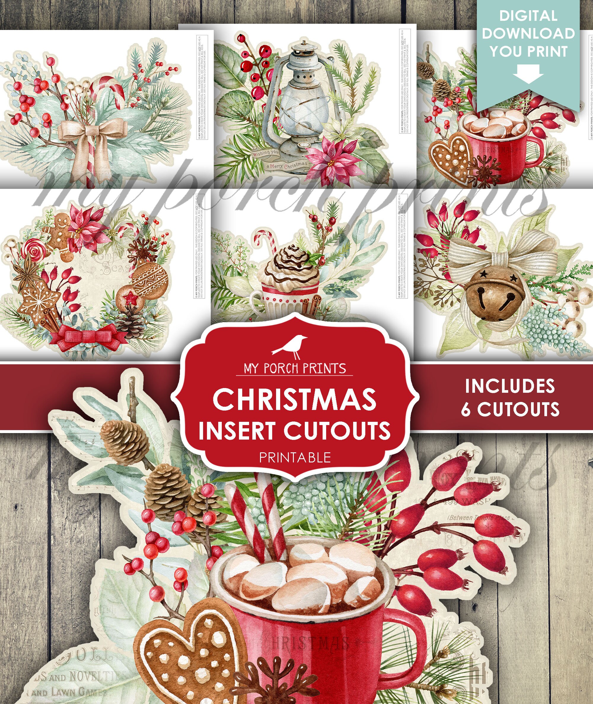 Junk Journal, Christmas Insert Cutouts, Junk Journal Kit, Yummy, Red ...