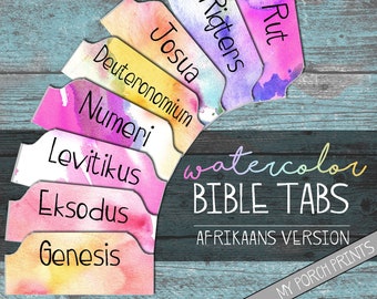 Afrikaans Bible Tabs, Bible Tabs, Bible tabs printable, bible tabs download, bible tabs watercolor, bible journal tabs, bible journaling