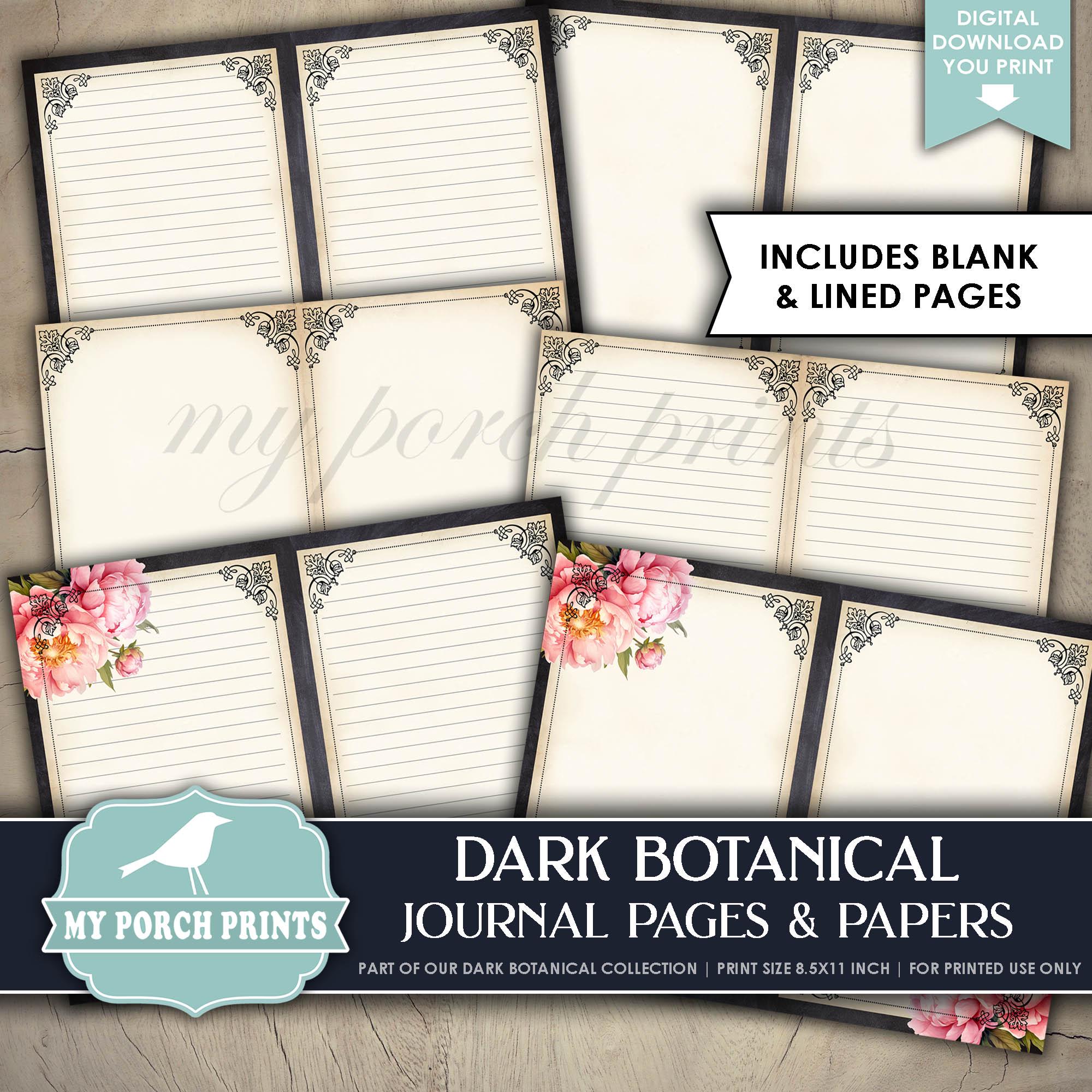 Dark Botanical Junk Journal PAGES & PAPERS, Floral, Forest, Black ...