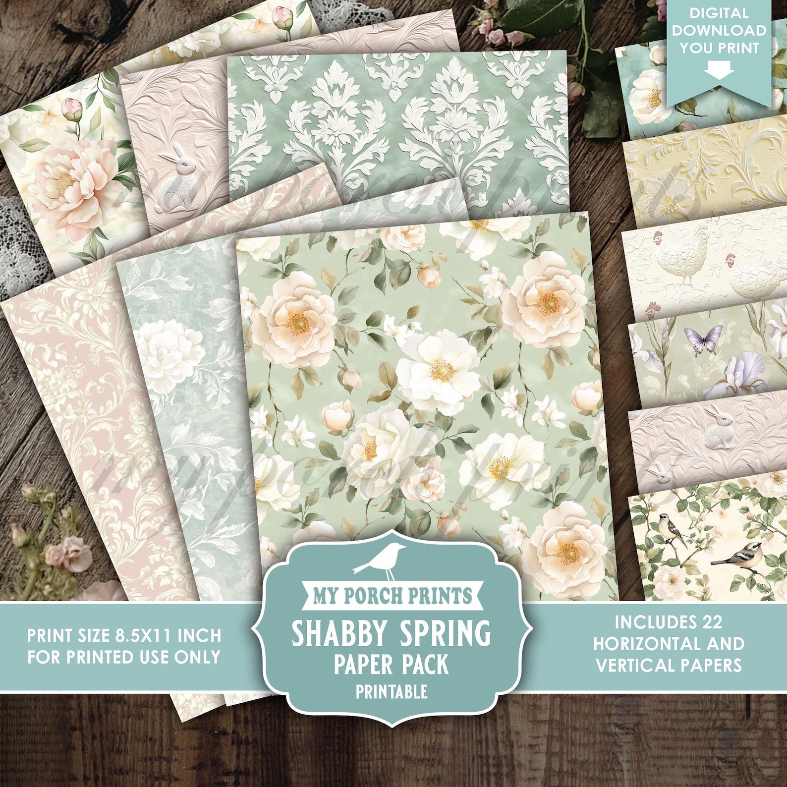 Springy Paper Shabby Spring Paper Pack, Junk Journal, Easter, Pastel, Floral, Pink ...