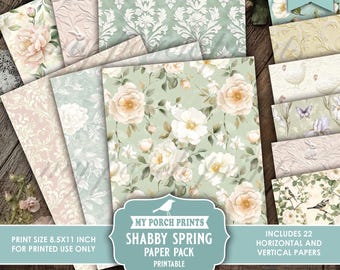 Shabby Spring Paper Pack, Junk Journal, Easter, Pastel, Floral, Pink, Lace, Extra Pages, Papers, My Porch Prints, Printable Digital Download