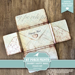Shabby Happy Mail Folio Kit, Junk Journal, Snail Mail, Folder, Letter, Envelope, Gift Idea, My Porch Prints, Digital, Download, Printable