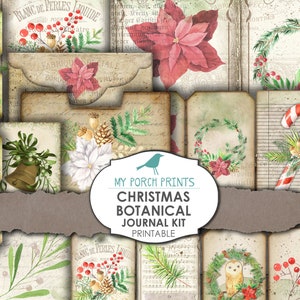 Junk Journal Kit, Botanisch, Kerstmis, Efemer, Kersttags, Kersttags, Digitale download, Groen, December dagelijks, Afdrukbaar, My Porch wordt afgedrukt