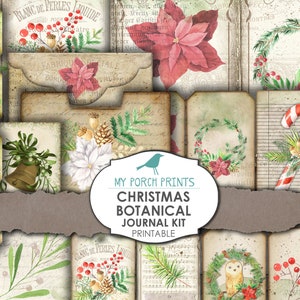 Junk Journal Kit, Botanical, Christmas, Ephemera, Christmas Tags, Digital Download, Greenery, December Daily, Printable, My Porch Prints