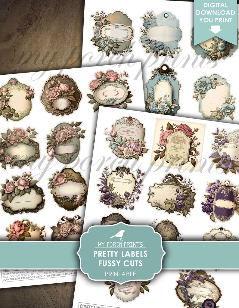 Pretty Labelers Junk Journal, Pretty, Labels, Blank, Fussy Cut, Label, Tag, Vintage ...